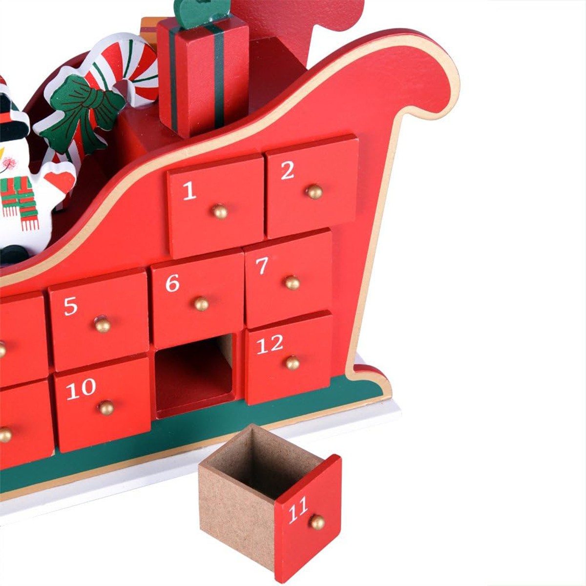 Weihnachtsdekoration, Adventskalender mit 24 Schubladen, Weihnachtsmann aus Holz, 52 x 13 cm, Ego