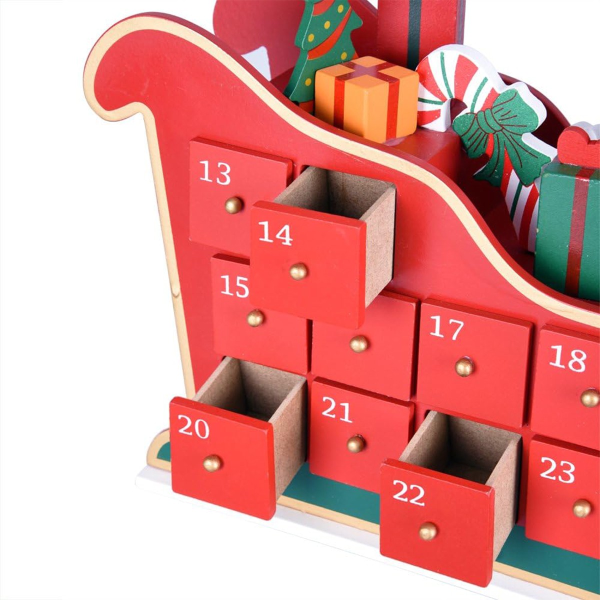 Weihnachtsdekoration, Adventskalender mit 24 Schubladen, Weihnachtsmann aus Holz, 52 x 13 cm, Ego