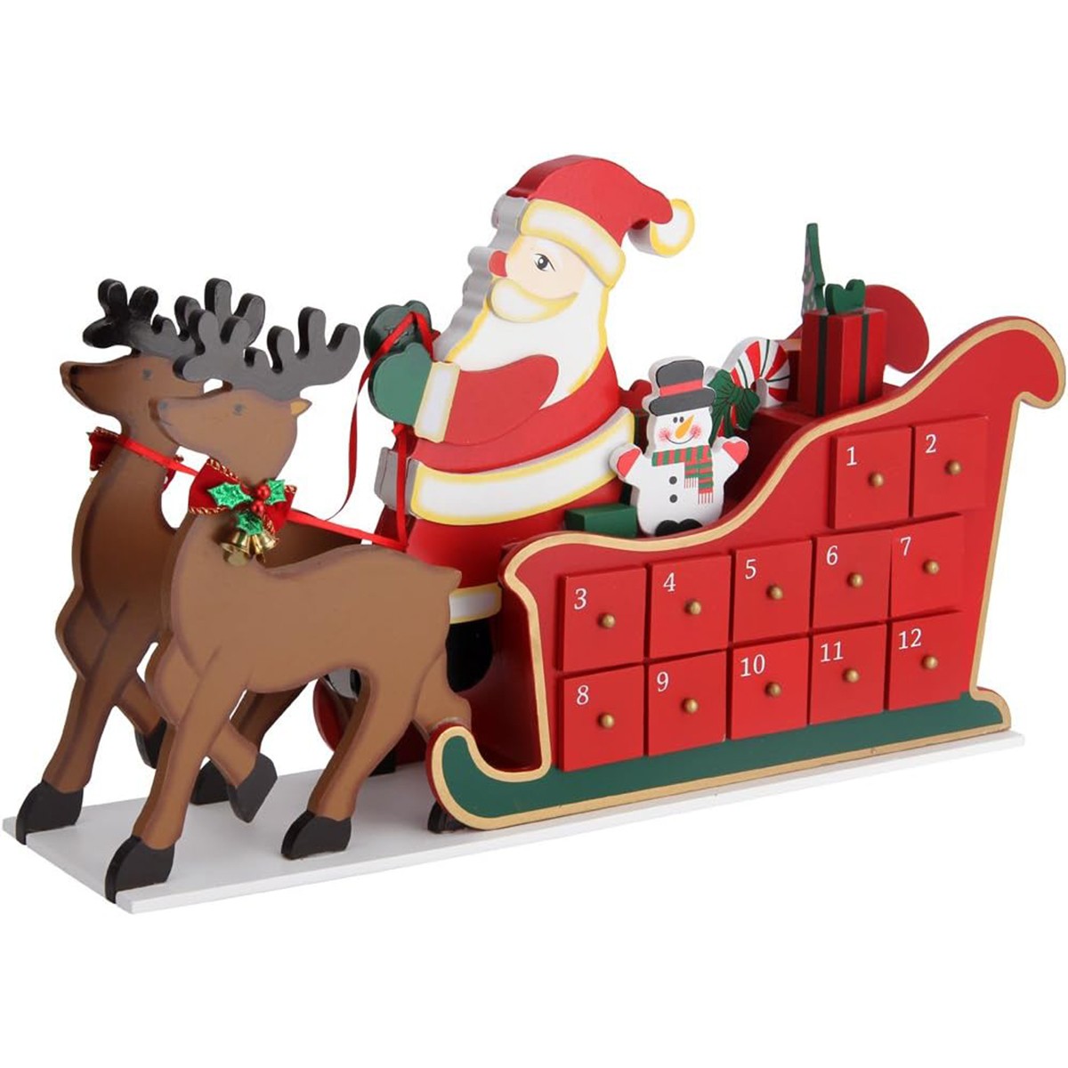 Weihnachtsdekoration, Adventskalender mit 24 Schubladen, Weihnachtsmann aus Holz, 52 x 13 cm, Ego