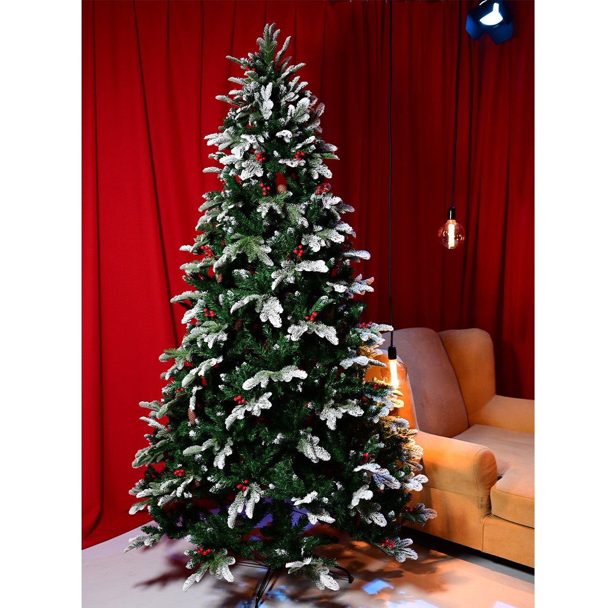 Premium-Weihnachtsbaum, 3D-Zweige, Zapfen, Lorbeerbeeren, beschneit, 220 cm