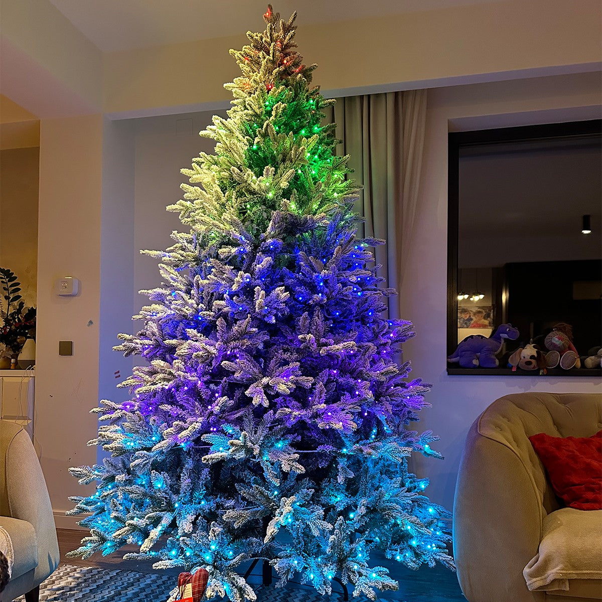 Künstlicher Weihnachtsbaum, beschneit, 3D-Zweige, RGB-LED, 32 Modi, Fernbedienung, Metallständer, 3170 Zweige, Polar, 220 cm