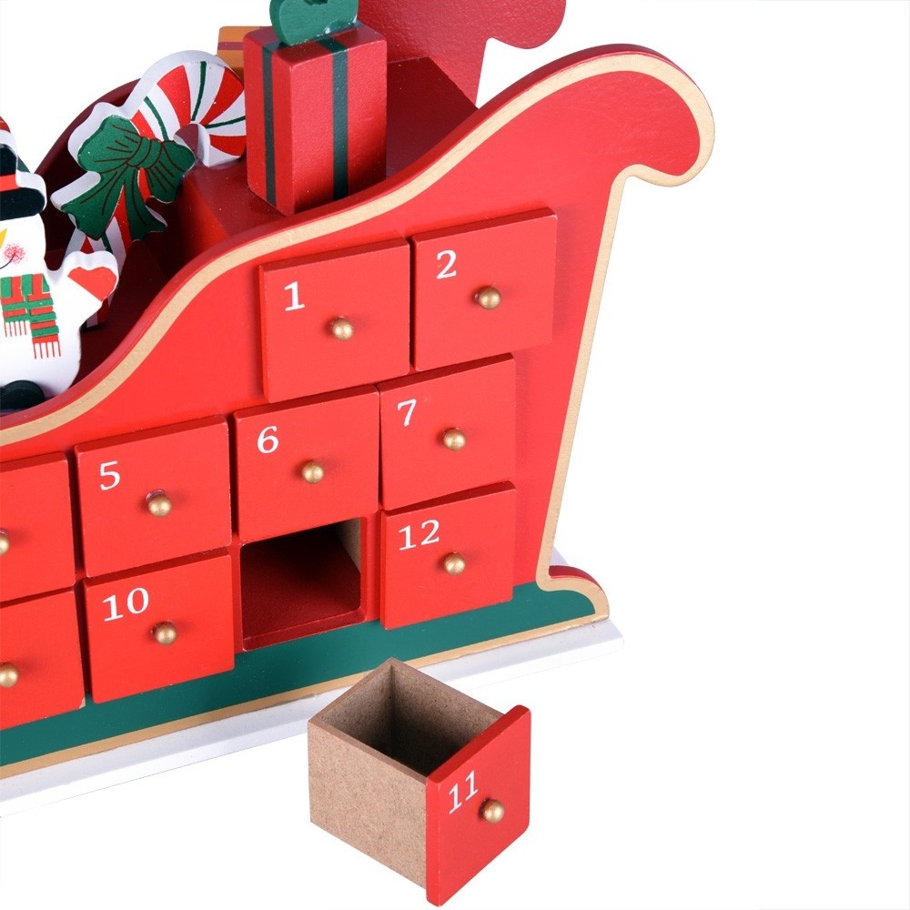 Weihnachtsdekoration, Adventskalender mit 24 Schubladen, Weihnachtsmann aus Holz, 52 x 13 cm, Ego