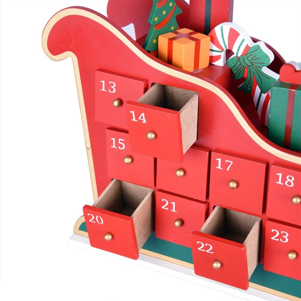Weihnachtsdekoration, Adventskalender mit 24 Schubladen, Weihnachtsmann aus Holz, 52 x 13 cm, Ego