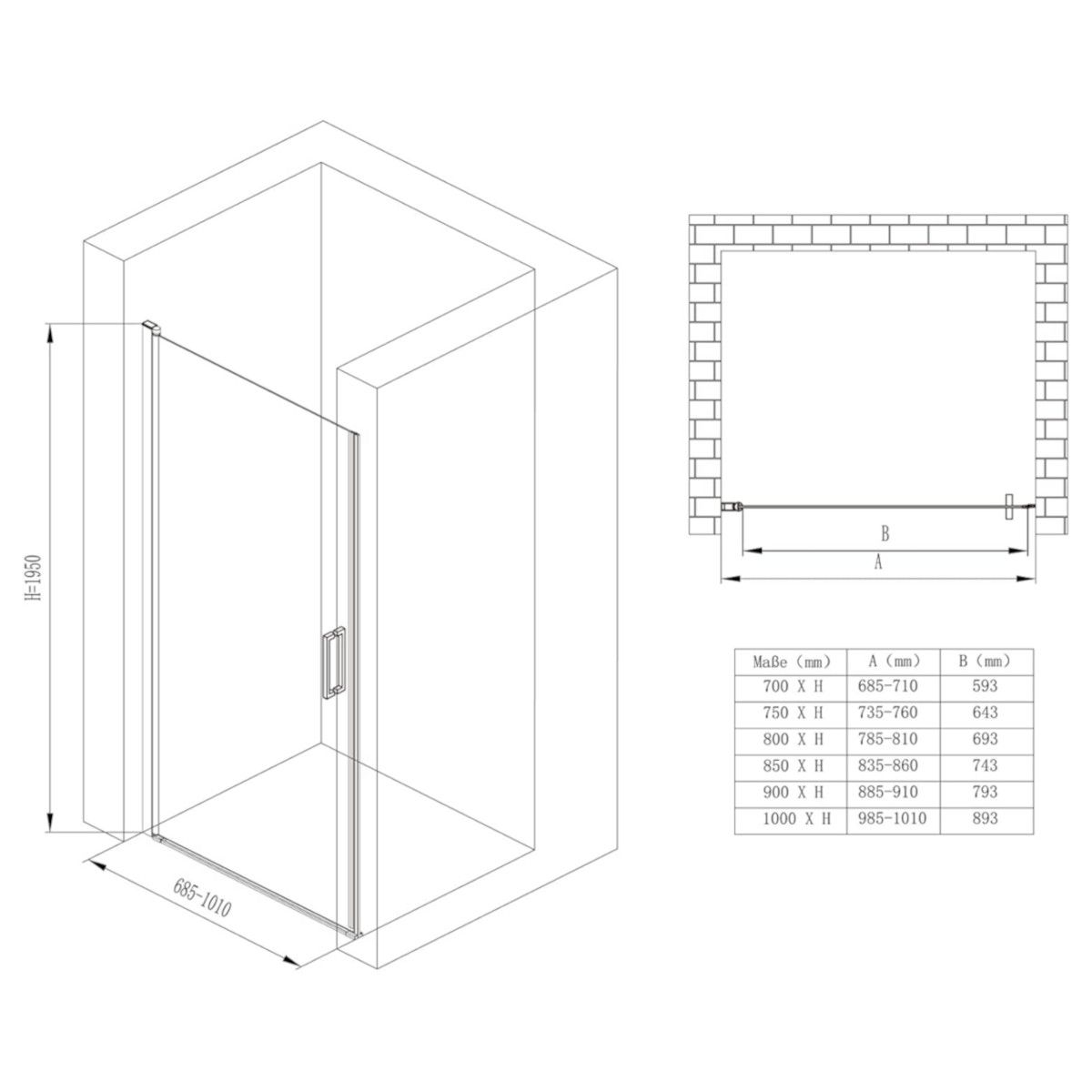 Duschtür, teilsatiniert, 180°-Öffnung, wechselseitig montierbar, 90 x 195 cm, Beschichtung Nano Easy Clean, EGO-24
