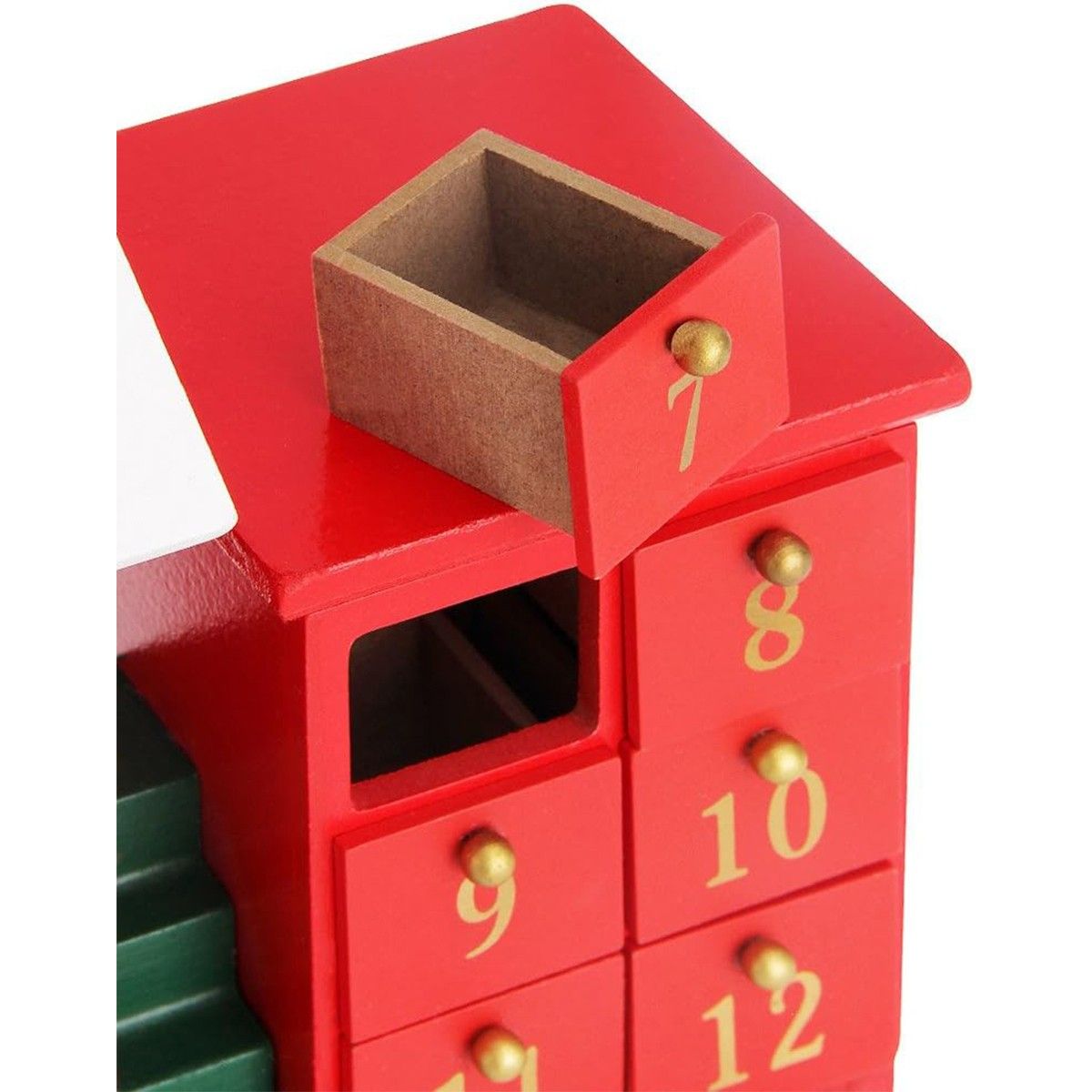 Weihnachtsdekoration, Adventskalender Zug aus Holz, Rot, 24 Schubladen, 42 x 23 cm