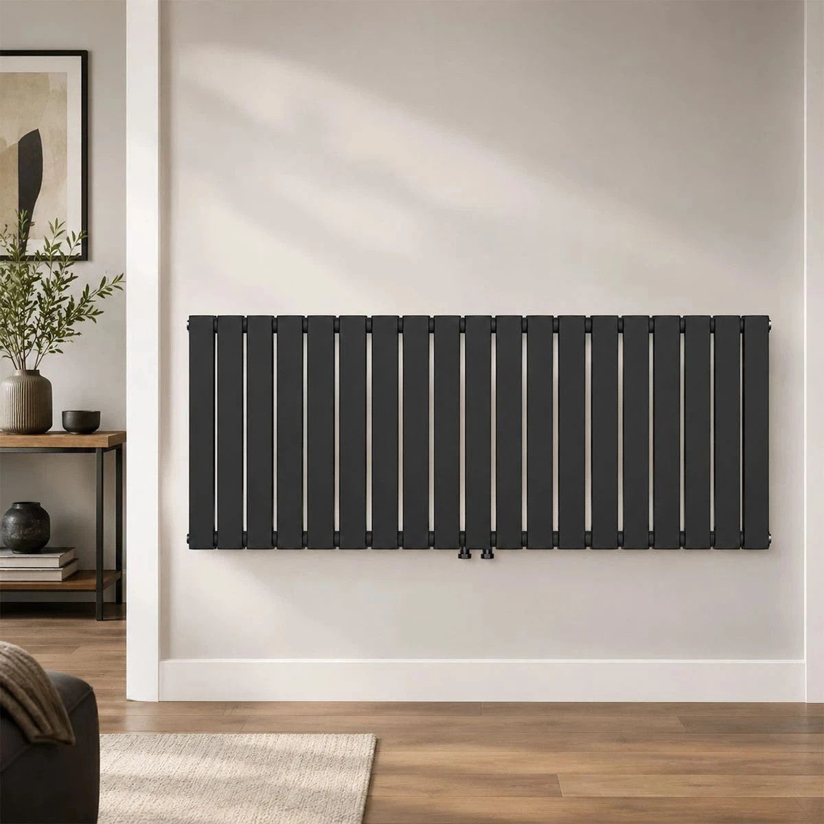 Heizkörper, Doppelheizkörper aus Stahl, mattschwarz, 1942 W, 123 x 60 cm, für Wohnzimmer oder Schlafzimmer, Alesia