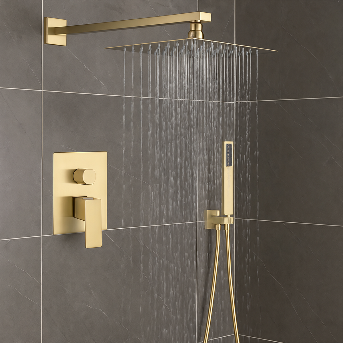 Duschsystem, Einbauarmatur, 2 Funktionen, Regendusche, Mattgold, Venice