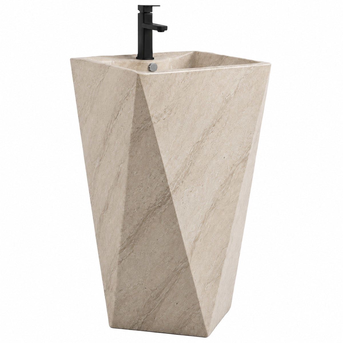 Standwaschbecken, mit Armaturenloch, 47 x 47 x 83 cm, Bodenmontage, Sanitärkeramik, Enrico Stone