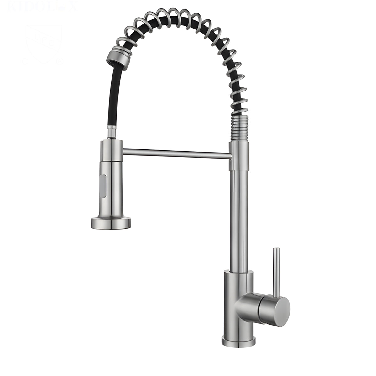 Küchenarmatur, ausziehbare Brause, 2 Strahlarten, um 360° schwenkbarer Auslauf, Edelstahl, Nickel matt, Rivon