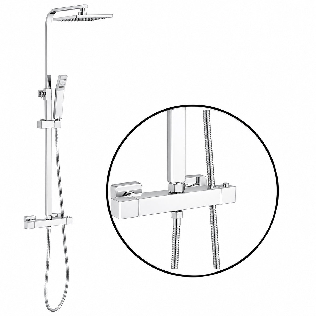 Thermostat-Duschsystem, 2 Funktionen, Regenduschkopf, Handbrause, Wandmontage, Chrom, Hermes