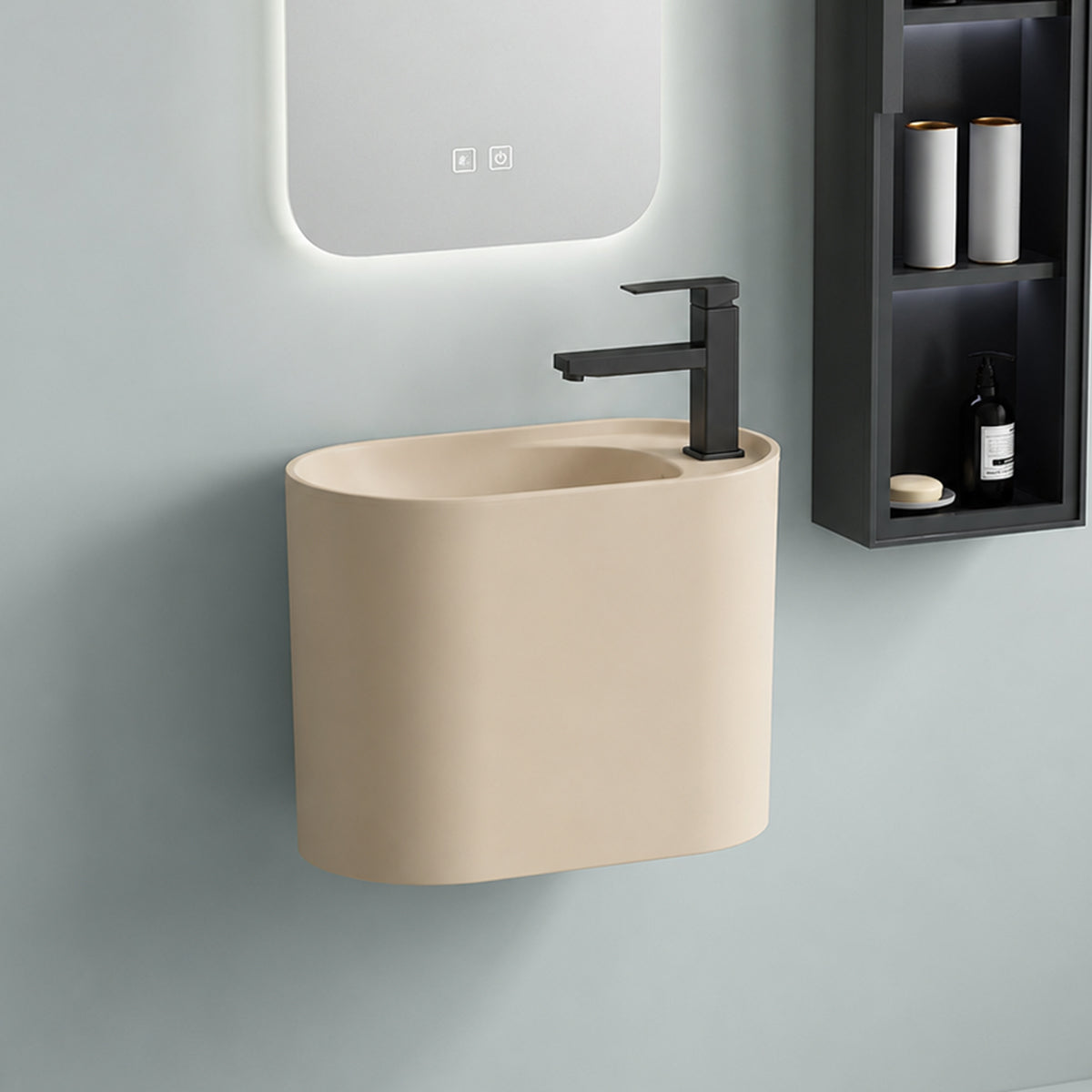 Waschbecken, Wandmontage, Jasmine Mat, 50 x 28 cm, mit Armaturenloch, Siena