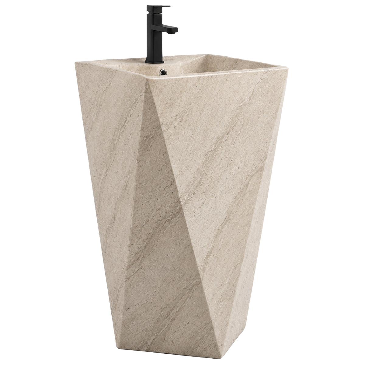 Standwaschbecken, mit Armaturenloch, 47 x 47 x 83 cm, Bodenmontage, Sanitärkeramik, Enrico Stone