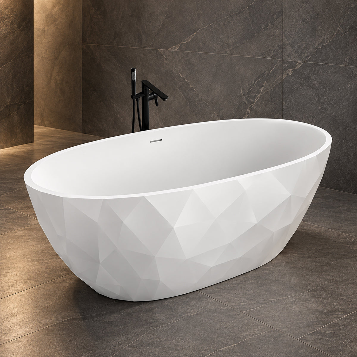 Freistehende Badewanne  Acryl, verchromtem Abfluss und Überlauf, außen glänzend weiß, innen matt weiß, 170 x 80 cm, Valencia