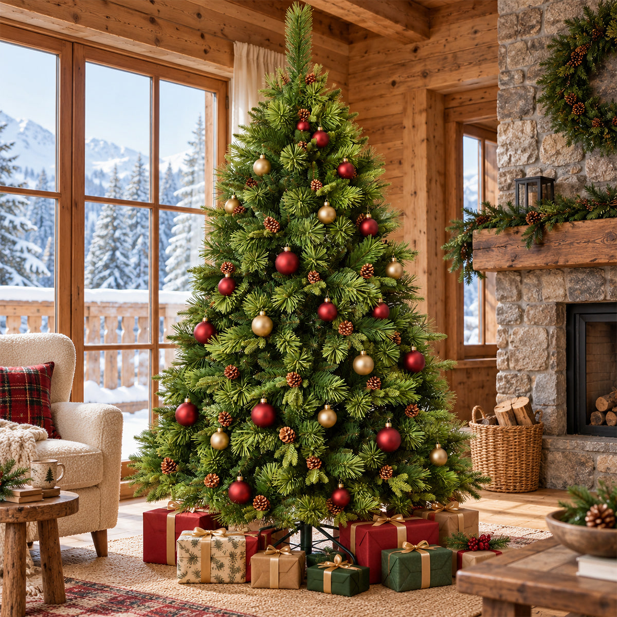 Premium-Weihnachtsbaum, 3D-Zweige, 250 cm, Himalaya, besonderes Design, natürliches Aussehen mit Zapfen