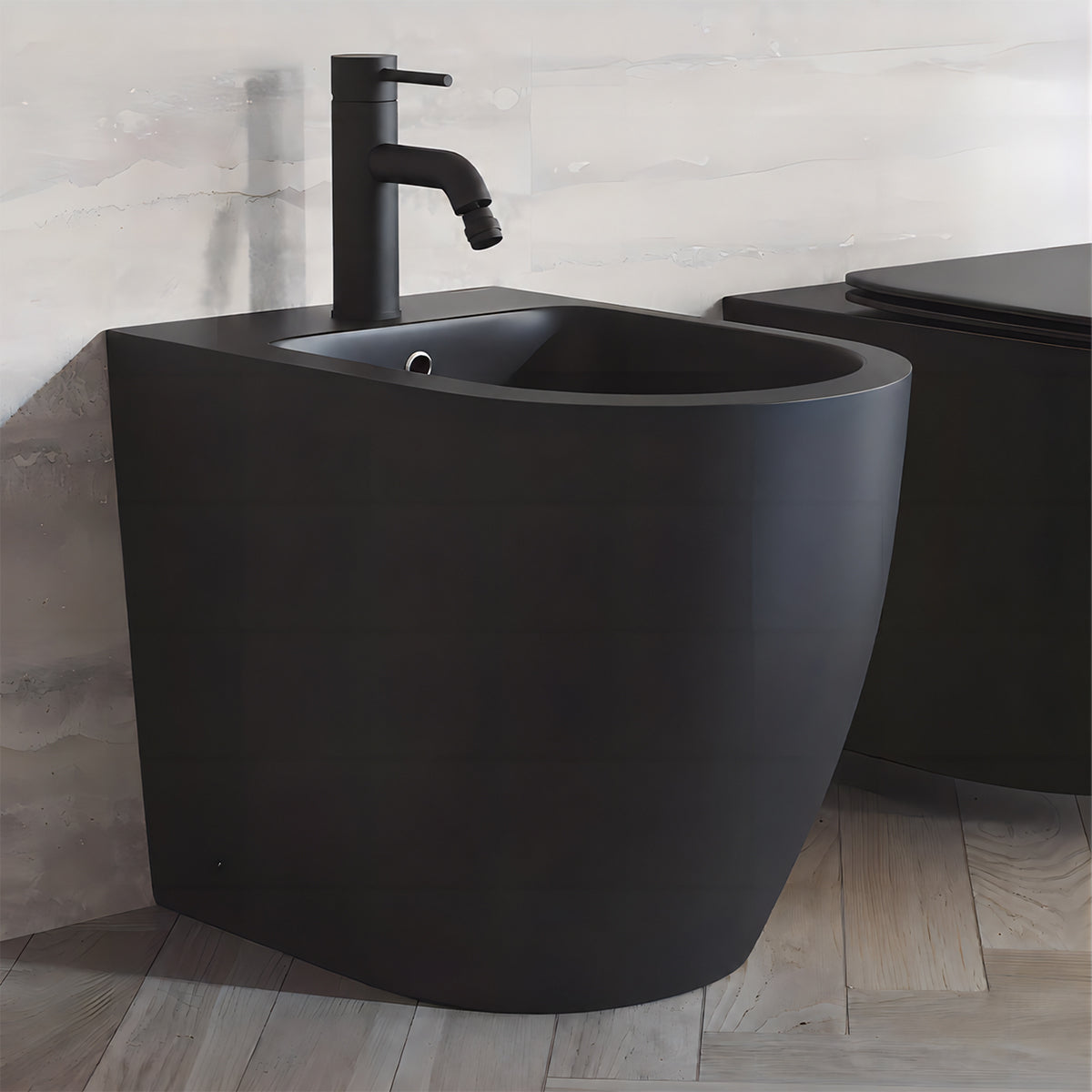 Bidet Galo, Mattschwarz, Power Colour, 56x36 cm, Bodenmontage, mit Überlauf