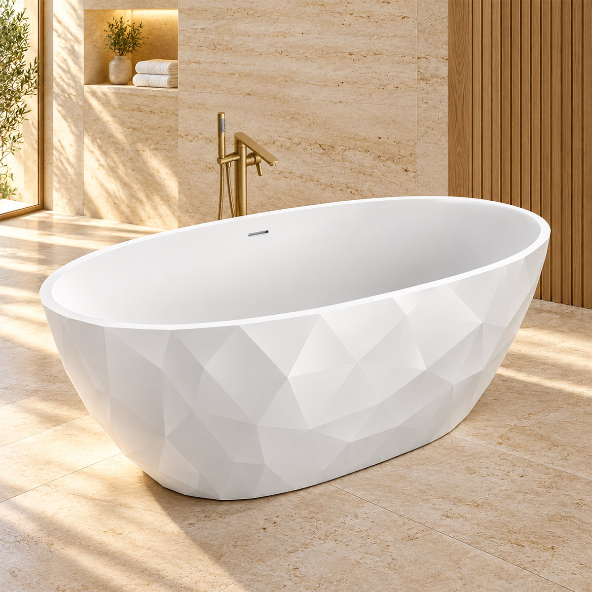 Freistehende Badewanne  Acryl, verchromtem Abfluss und Überlauf, außen glänzend weiß, innen matt weiß, 170 x 80 cm, Valencia