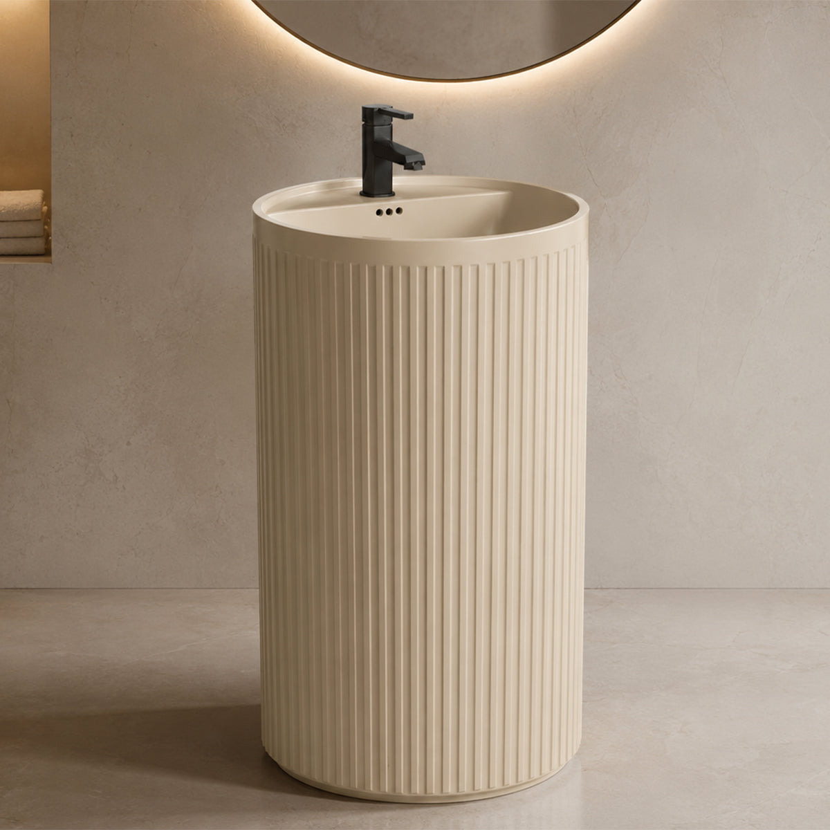 Standwaschbecken, Jasmine Mat mit vertikaler Riffelung, 45 x 45 x 85 cm, mit Armaturenloch, Sanitärkeramik, Firenze