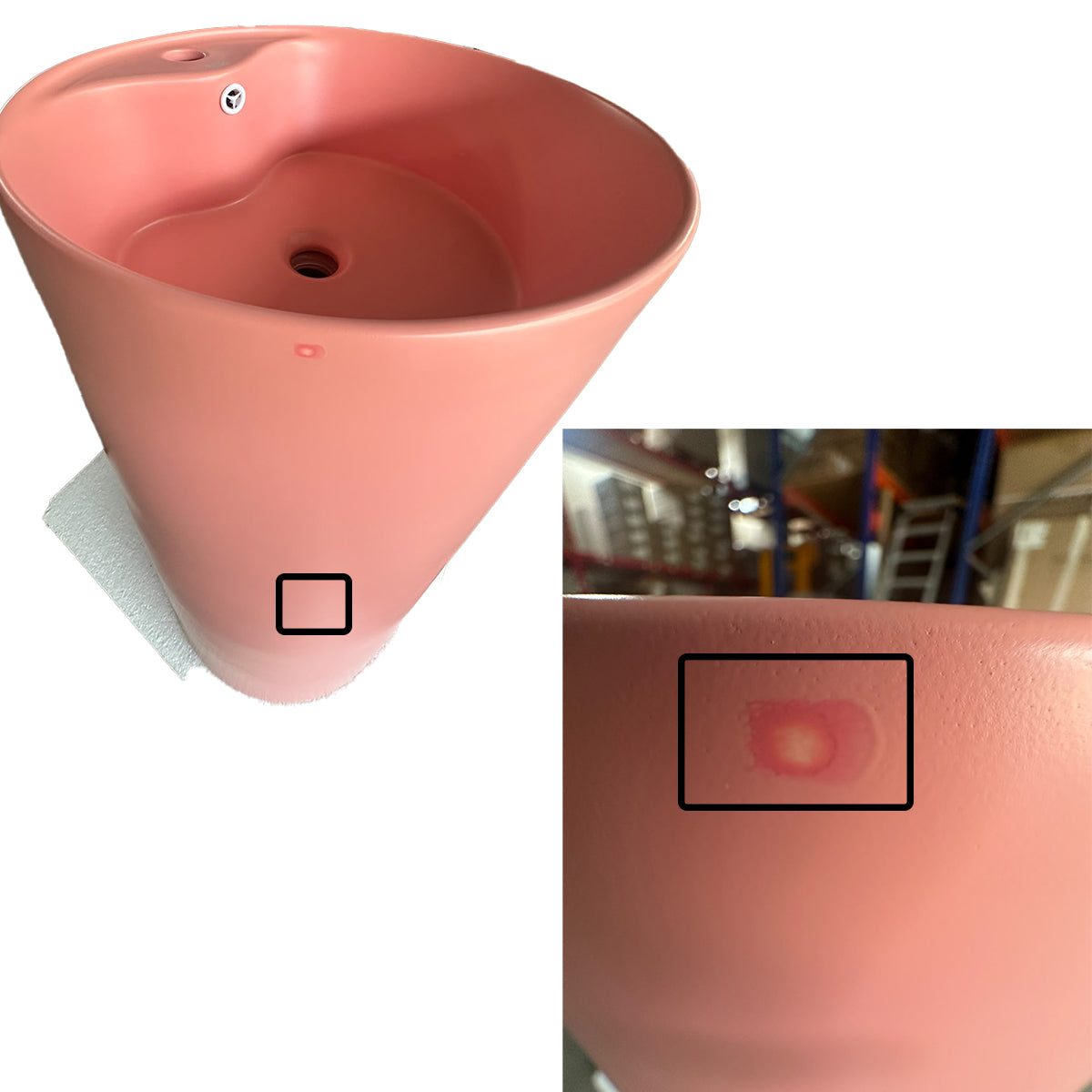 Standwaschbecken B-Ware, Lachsrosa Matt, Power Color, Sanitärkeramik, mit Hahnloch, Durchmesser 45 cm, Modena
