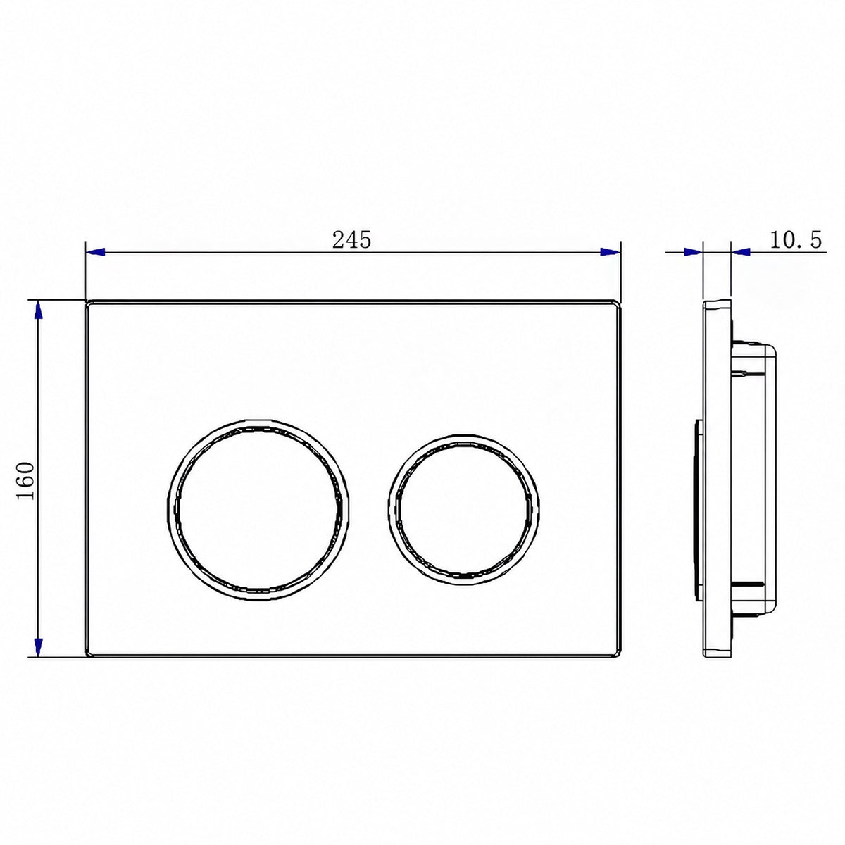 Montageelement mit Unterputzspülkasten, 50 cm Breite, 3/8 Liter Fassungsvermögen, Aluminium-Betätigungsplatte mit runden Tasten in Gold matt