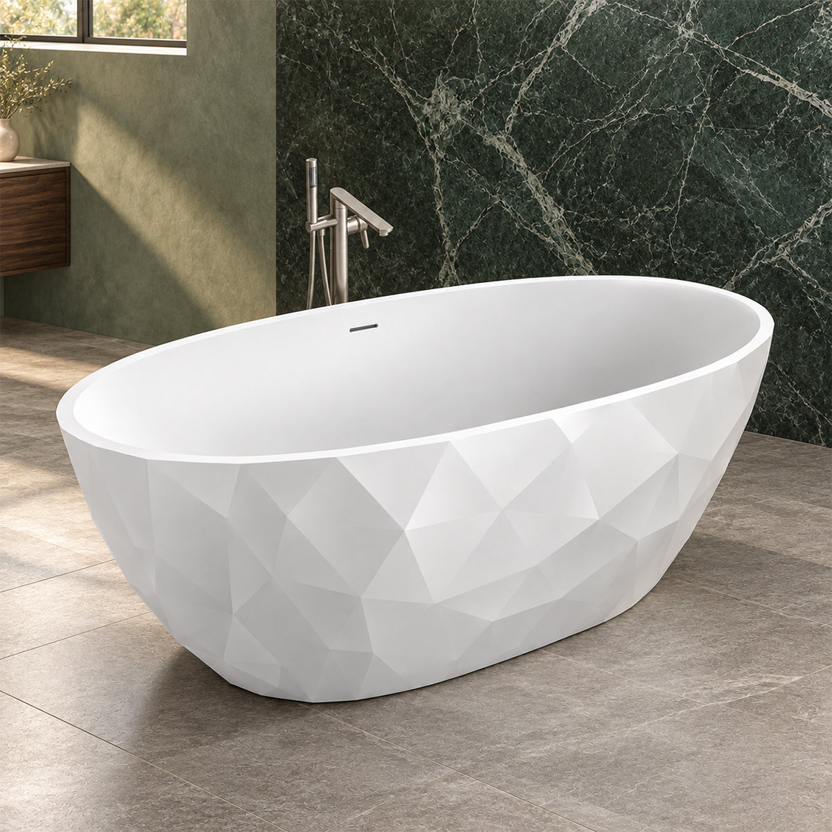 Freistehende Badewanne  Acryl, verchromtem Abfluss und Überlauf, außen glänzend weiß, innen matt weiß, 170 x 80 cm, Valencia