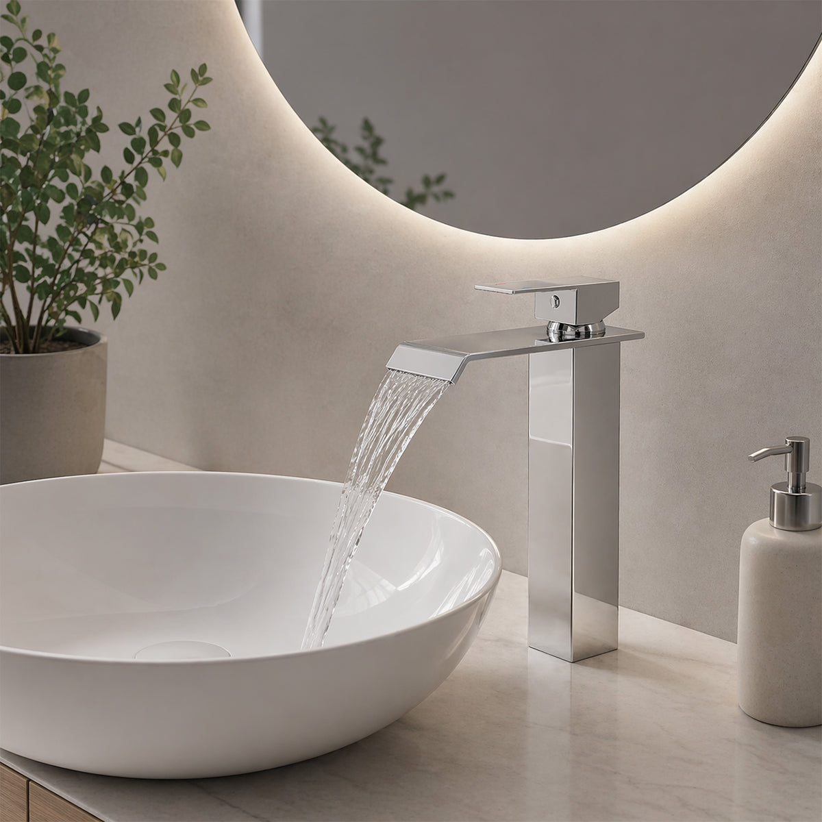 Waschtischarmatur, Wasserfall-Ausführung, Aufsatzmontage, Chrom, Avira