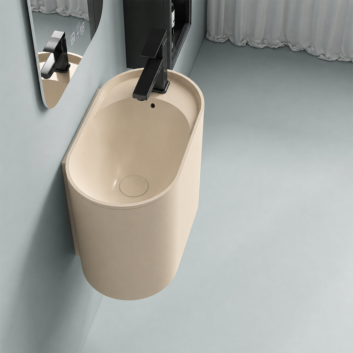 Waschbecken, Wandmontage, Jasmine Mat, 50 x 28 cm, mit Armaturenloch, Siena