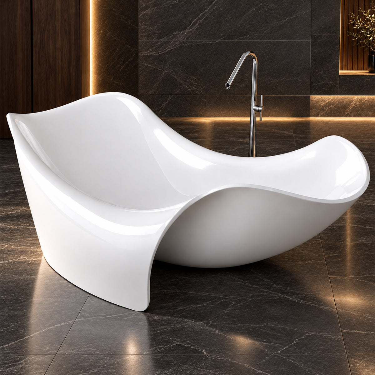 Badewanne, Mineralwerkstoff, freistehend, inklusive weißem Abfluss, Hochglanzweiß, 170 x 82 x 62 cm, Nirvana
