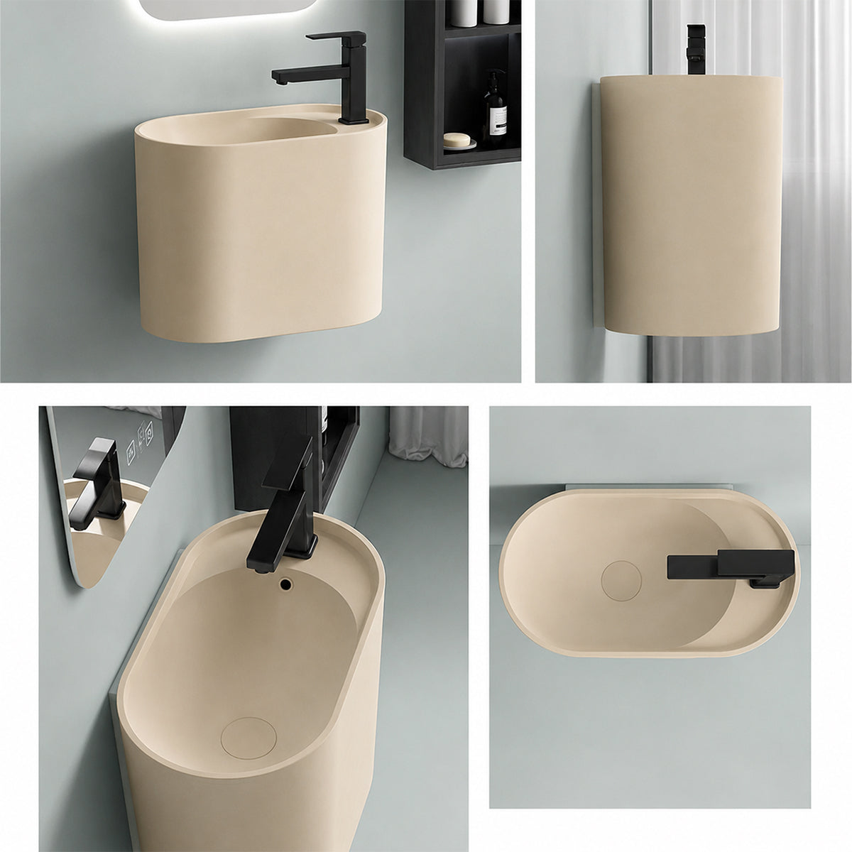 Waschbecken, Wandmontage, Jasmine Mat, 50 x 28 cm, mit Armaturenloch, Siena