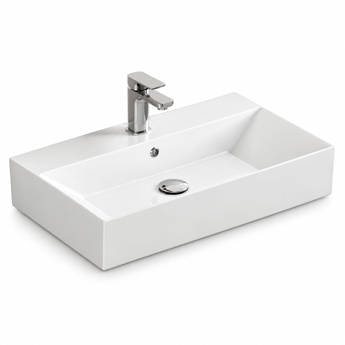 Waschbecken, Weiß glänzend, Sanitärkeramik, Armaturenloch, Aufsatzmontage 70 x 42 cm, Nivo