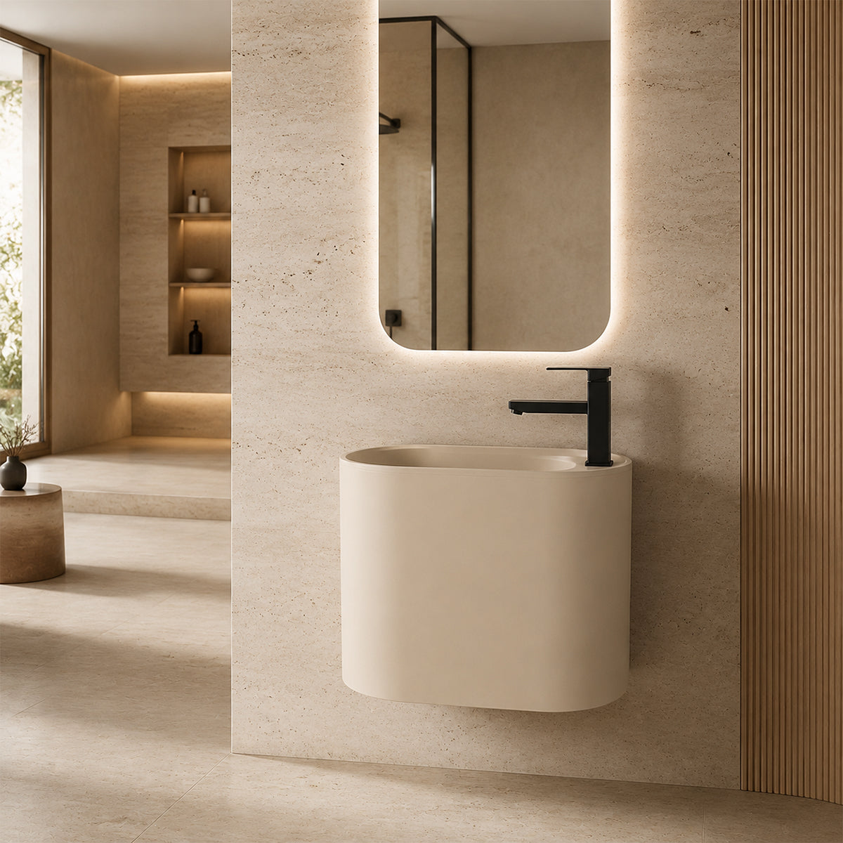 Waschbecken, Wandmontage, Jasmine Mat, 50 x 28 cm, mit Armaturenloch, Siena