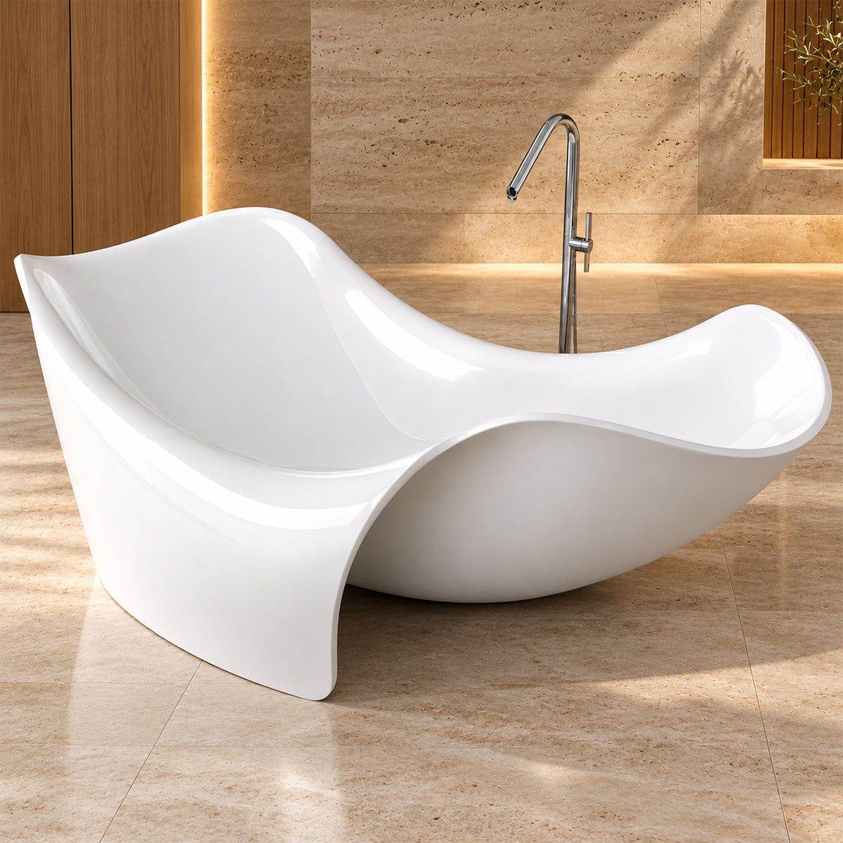 Badewanne, Mineralwerkstoff, freistehend, inklusive weißem Abfluss, Hochglanzweiß, 170 x 82 x 62 cm, Nirvana