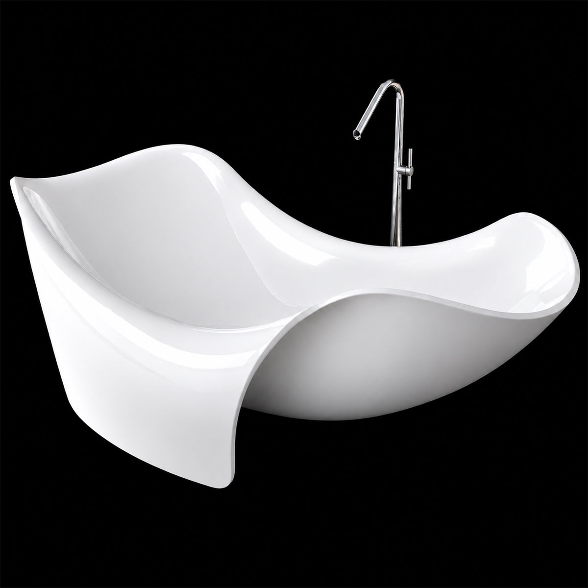 Badewanne, Mineralwerkstoff, freistehend, inklusive weißem Abfluss, Hochglanzweiß, 170 x 82 x 62 cm, Nirvana