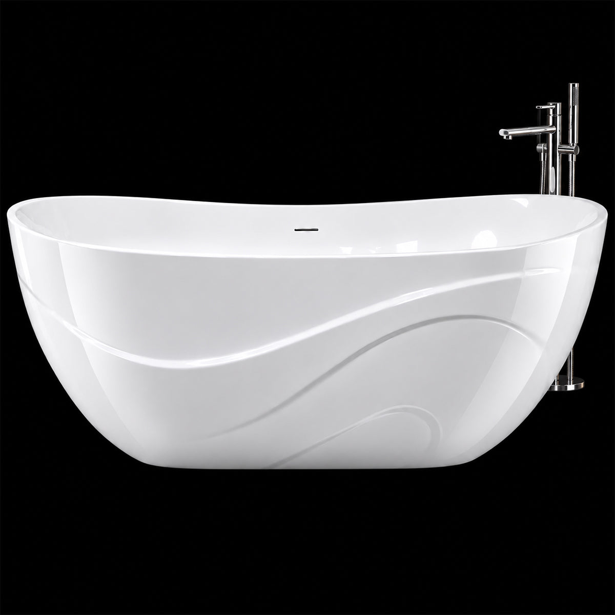 Badewanne, Mineralwerkstoff, inklusive weißem Abfluss, freistehend, Hochglanzweiß, 170 x 78 cm, Calista