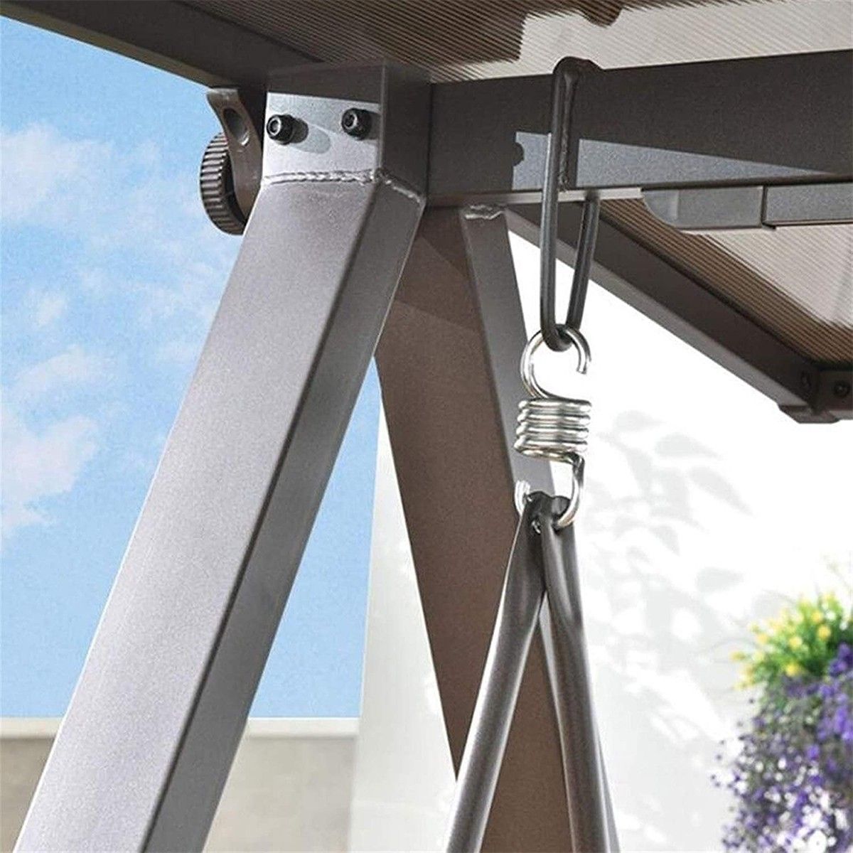 3-Sitzer-Schaukelbank für Garten oder Terrasse, Aluminium, LED-Beleuchtung, Getränkehalter, inklusive Kissen, Braun, Solaris