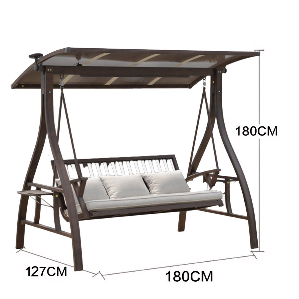 3-Sitzer-Schaukelbank für Garten oder Terrasse, Aluminium, LED-Beleuchtung, Getränkehalter, inklusive Kissen, Braun, Solaris
