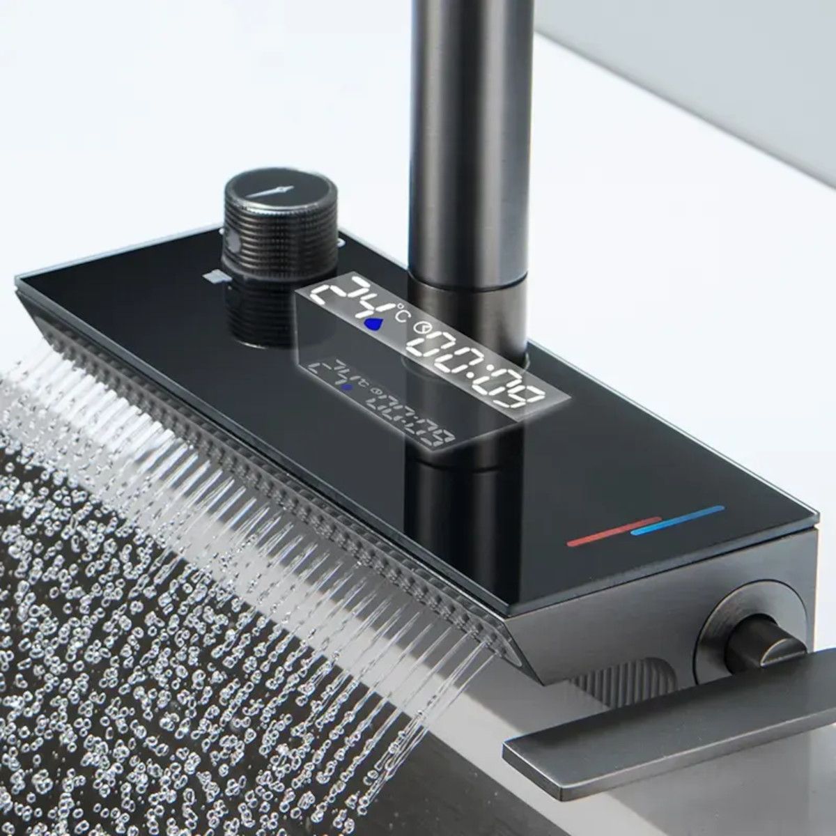 Küchenarmatur, hydroelektrisches Display mit Wasserfall, ausziehbare Brause, 3 Strahlarten, 360° schwenkbar, Gun Grey, Ingrid
