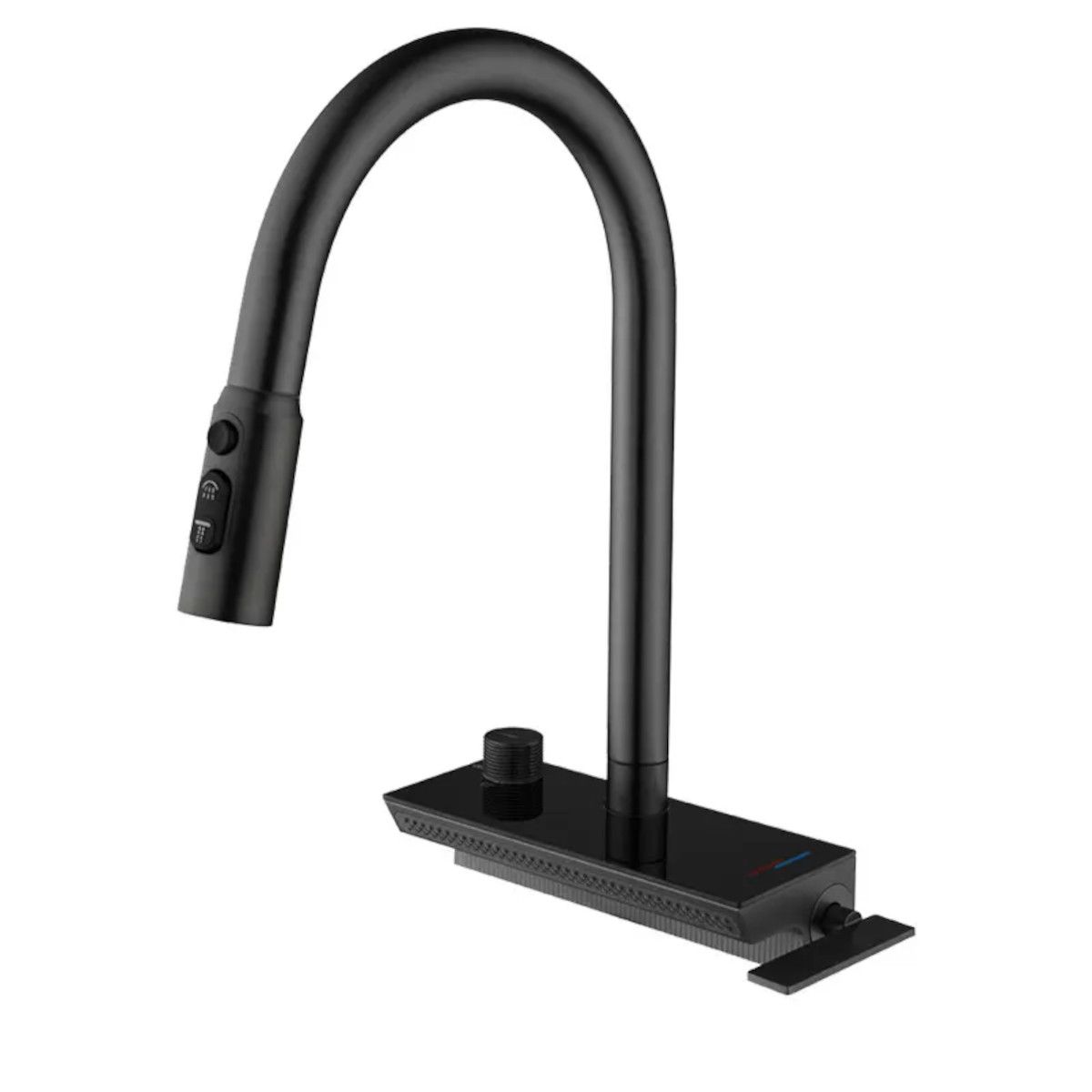 Küchenarmatur, hydroelektrisches Display mit Wasserfall, ausziehbare Brause, 3 Strahlarten, 360° schwenkbar, Gun Grey, Ingrid