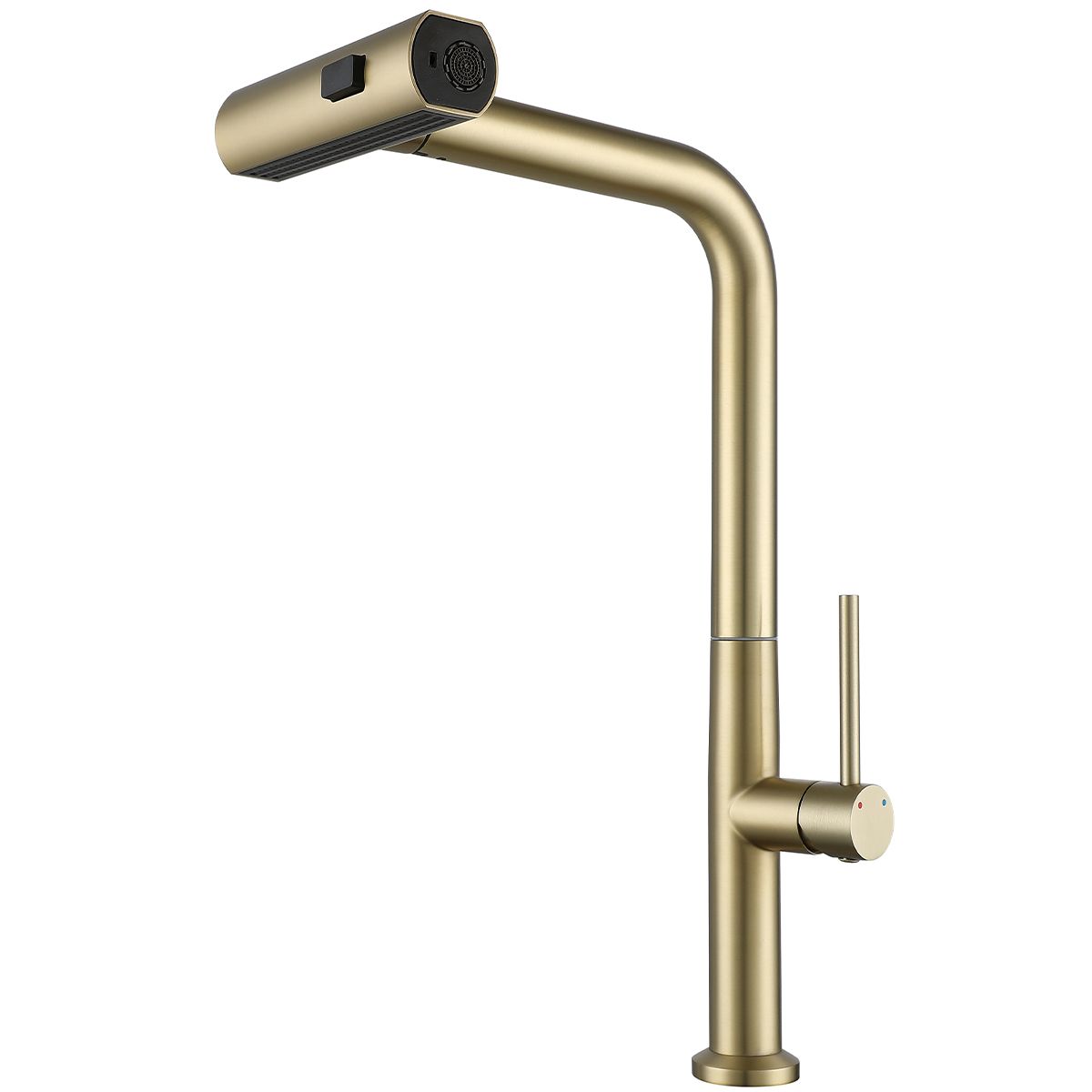 Küchenarmatur, ausziehbare Brause, 3 Sprüharten, 360° schwenkbarer Auslauf, mit Perlator, Edelstahl, Mattgold, Sahara