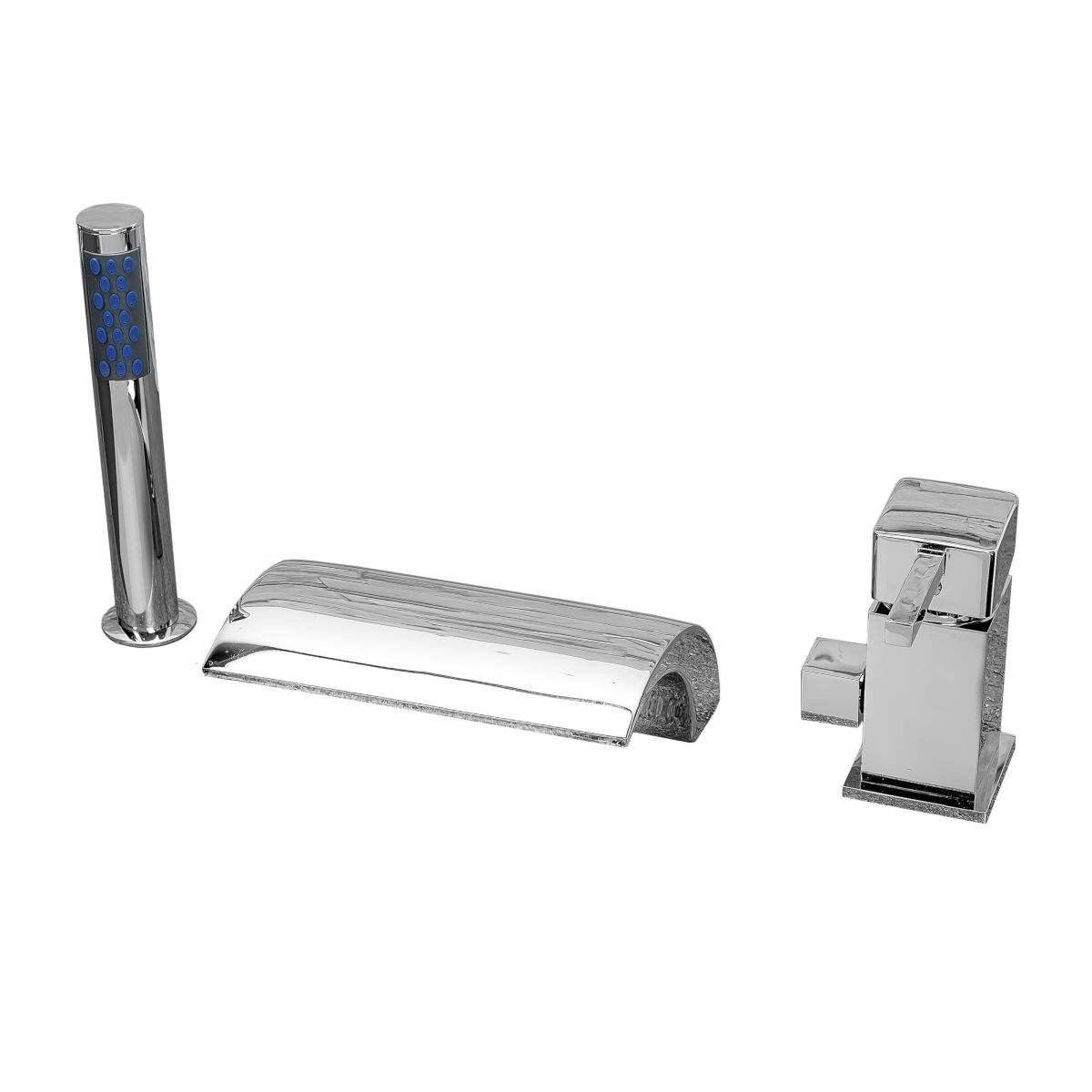 Wannenarmatur EGO-33, Wasserfall-Typ, 3 Löcher, Chrom-Finish, Wannenmontage, inklusive Handbrause