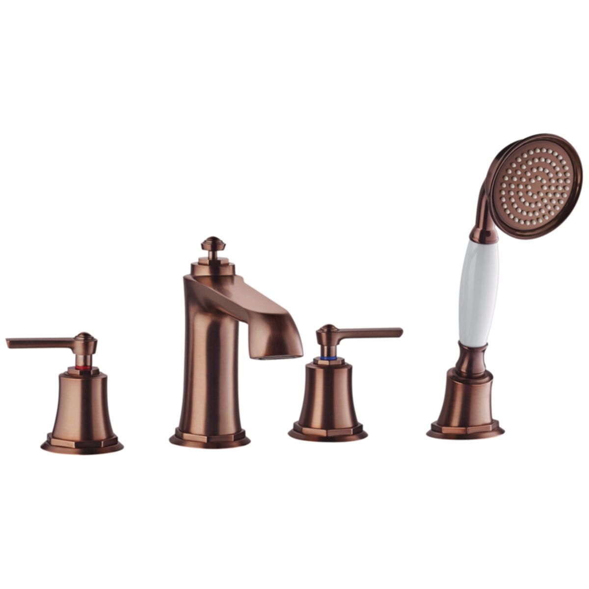 OMNIRES ARMANCE VINTAGE Wannenarmatur, gebürstetes Kupfer-Finish, 4-Loch, Luftsprudler, Easy Clean Silikondüsen, Wannenmontage