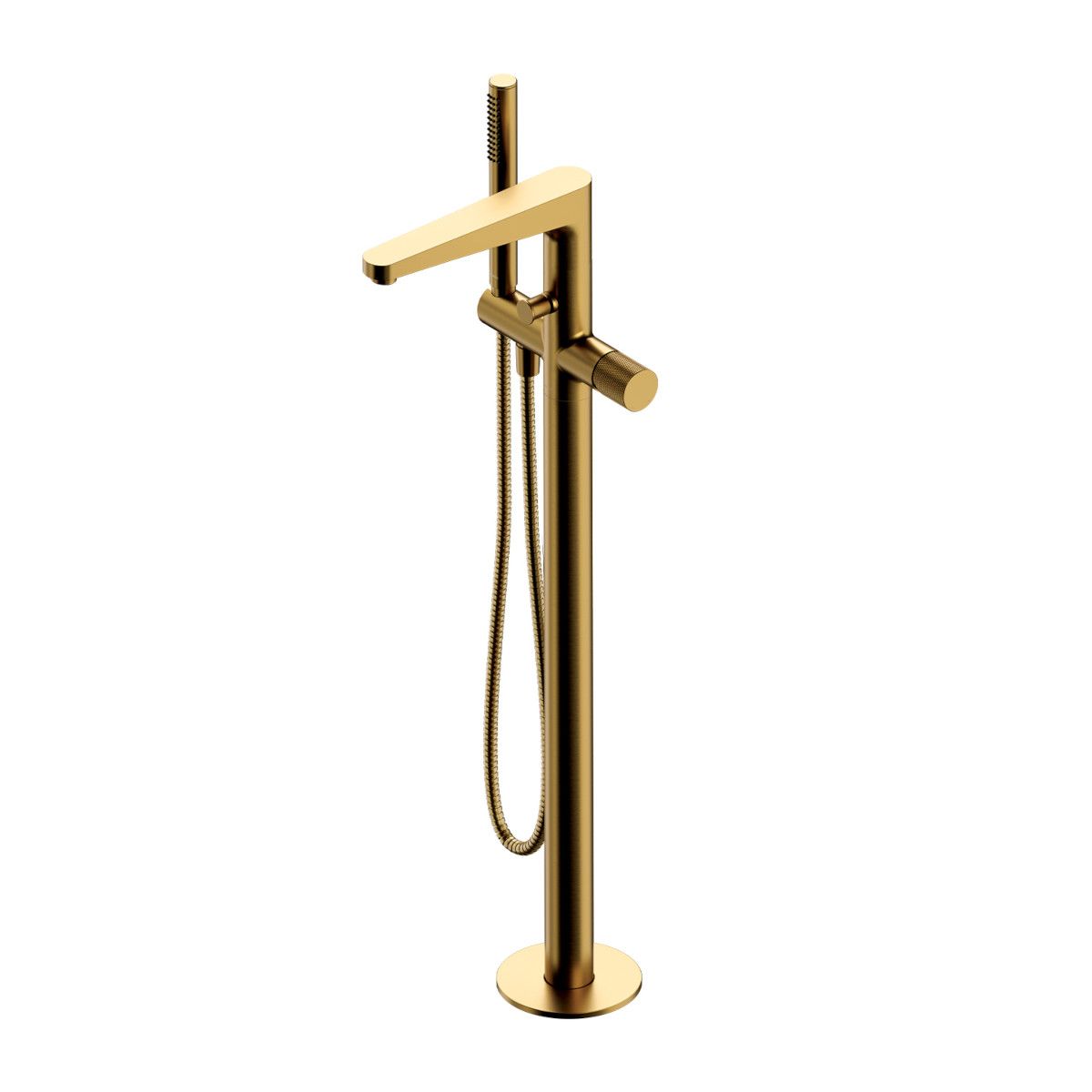 OMNIRES CONTOUR Wannenarmatur, Gold, PVD-gebürstetes Finish, Easy Clean Silikondüsen, Bodenmontage, freistehend