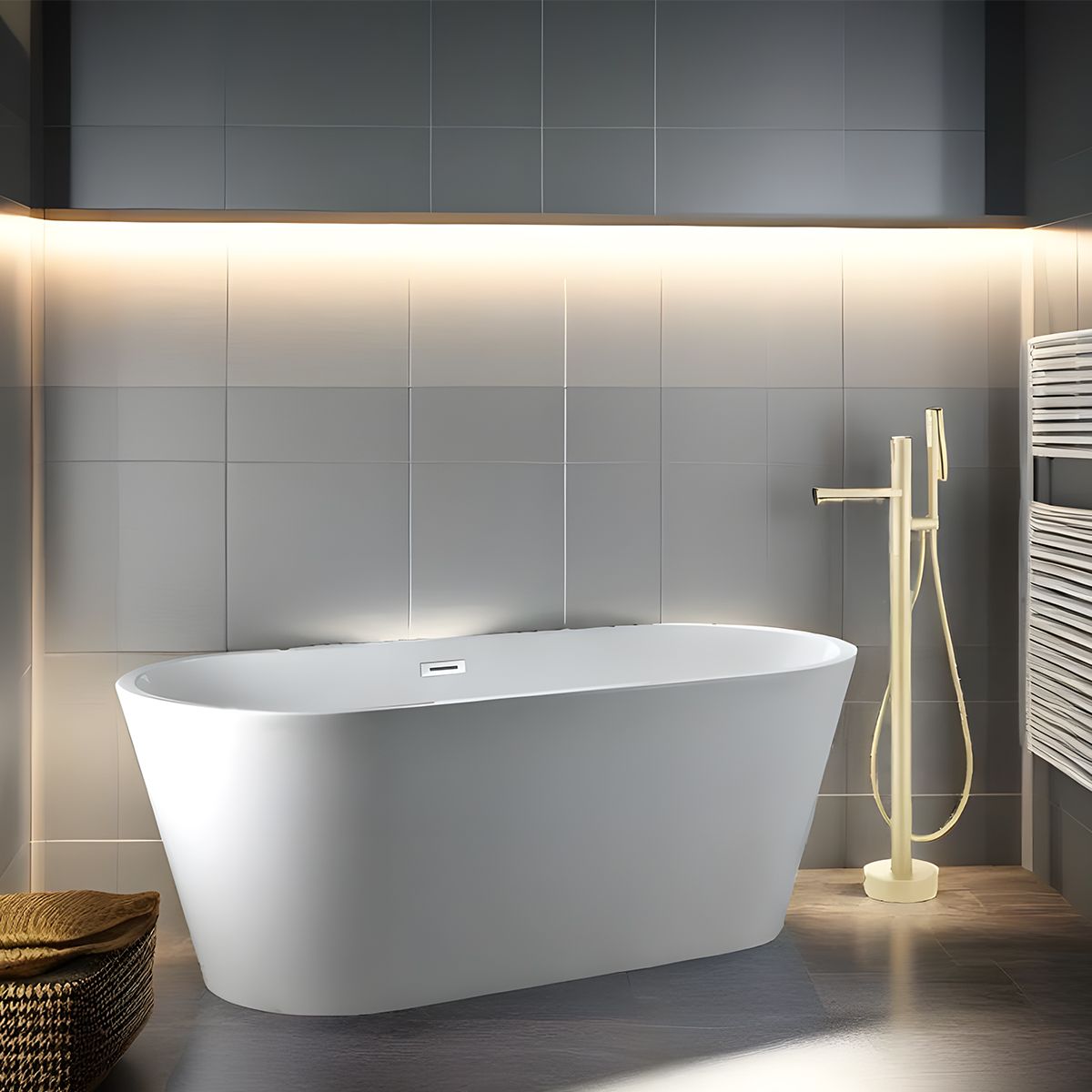Badewannenarmatur Pilar, Mattgold, Bodenmontage, runder Rahmen