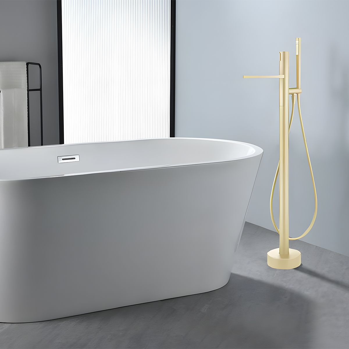 Badewannenarmatur Pilar, Mattgold, Bodenmontage, runder Rahmen
