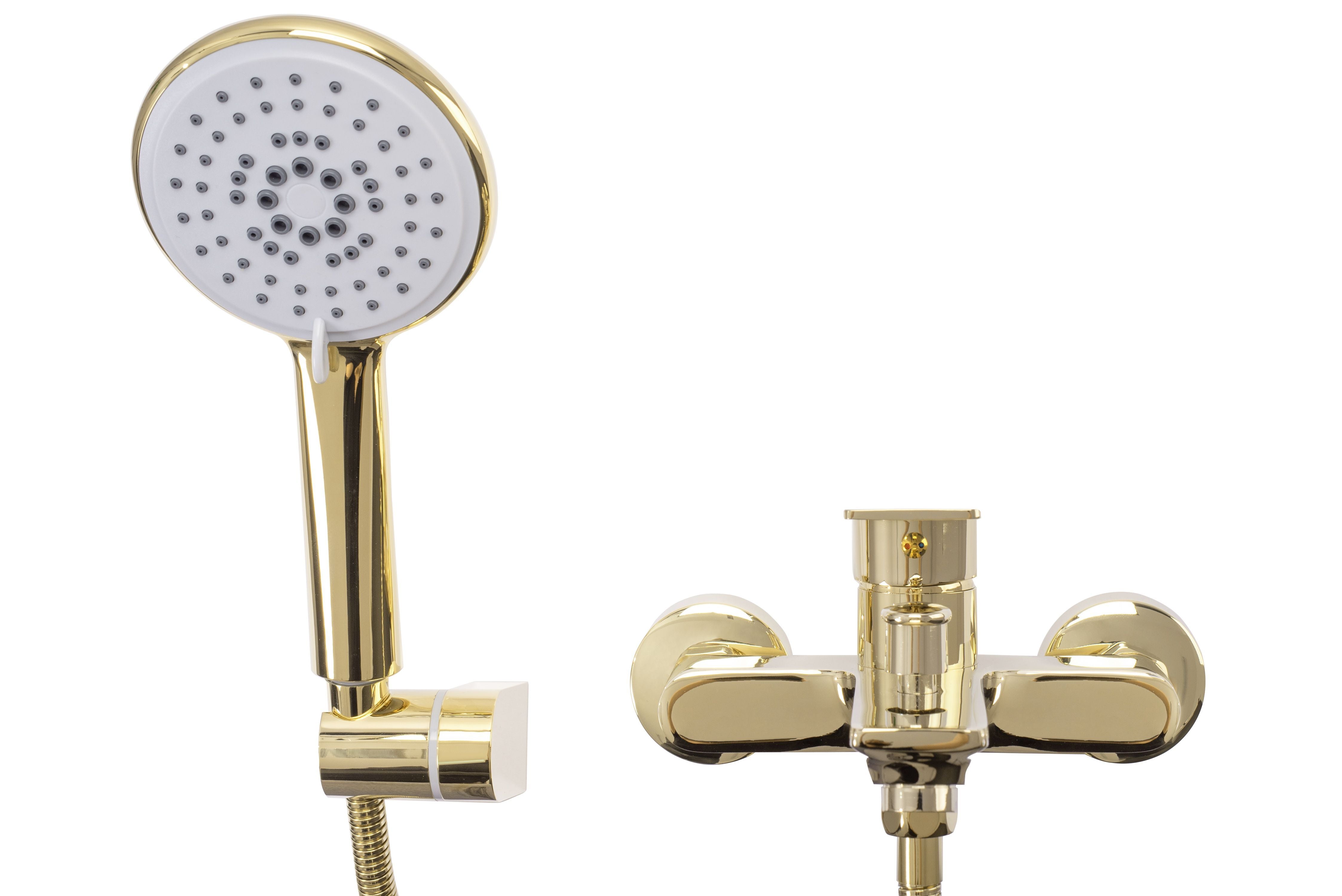 REA-Mayson Gold Badewannenarmatur, Wandmontage, goldfarbenes Finish, Handbrause inbegriffen
