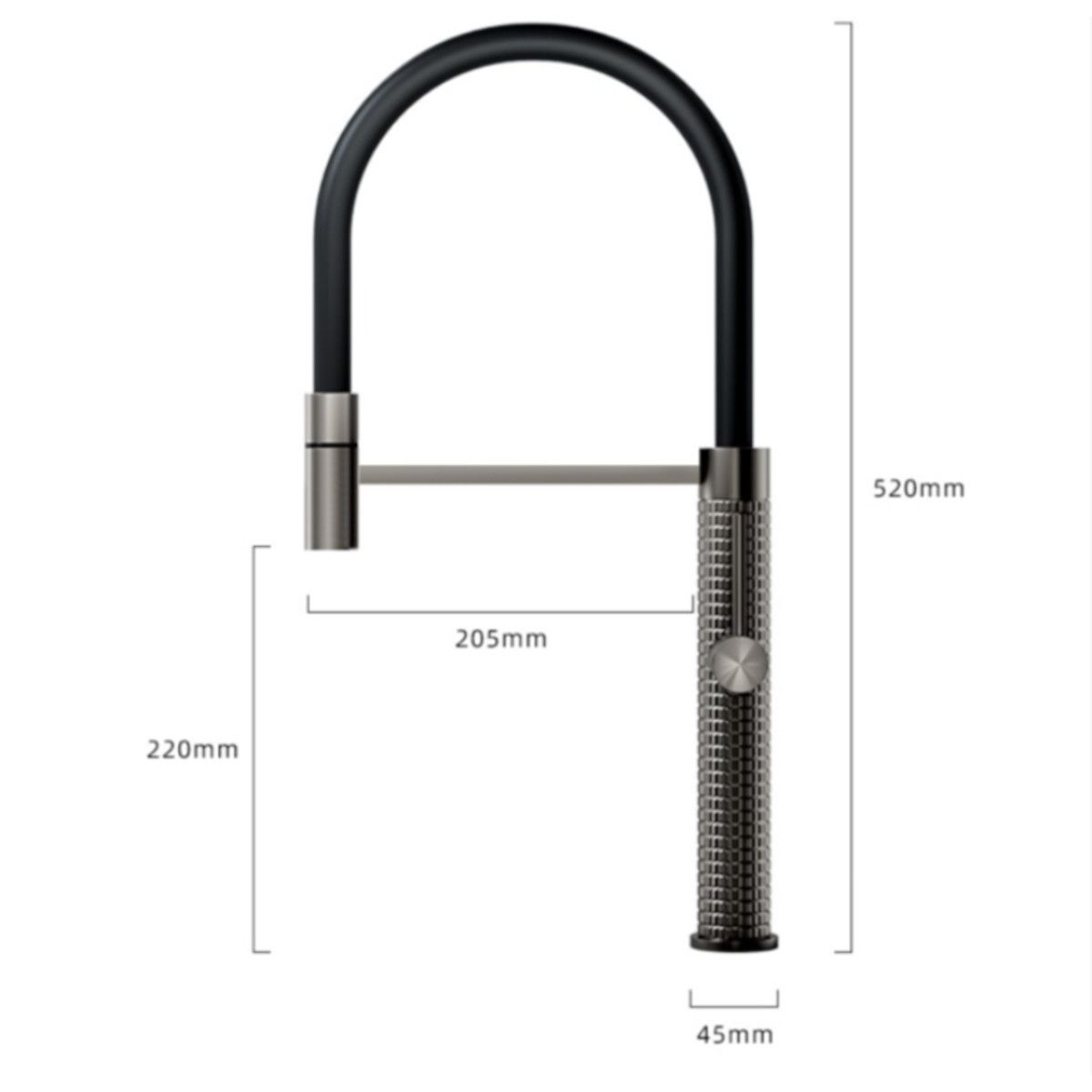 Küchenarmatur Filip, flexiblem Auslauf und ausziehbarer Brause, Höhe 52 cm, Schwarz