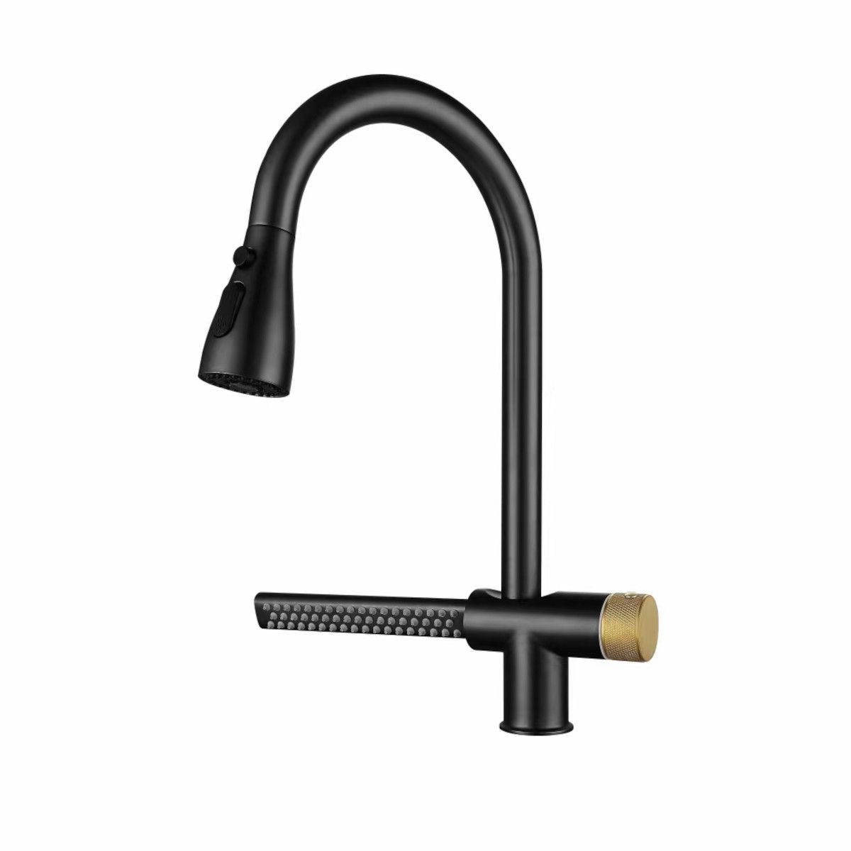 Küchenarmatur, Wasserfall-Design, ausziehbare Brause, 3 Strahlarten, 360 Grad schwenkbarer Auslauf, Edelstahl, Schwarz, Medina