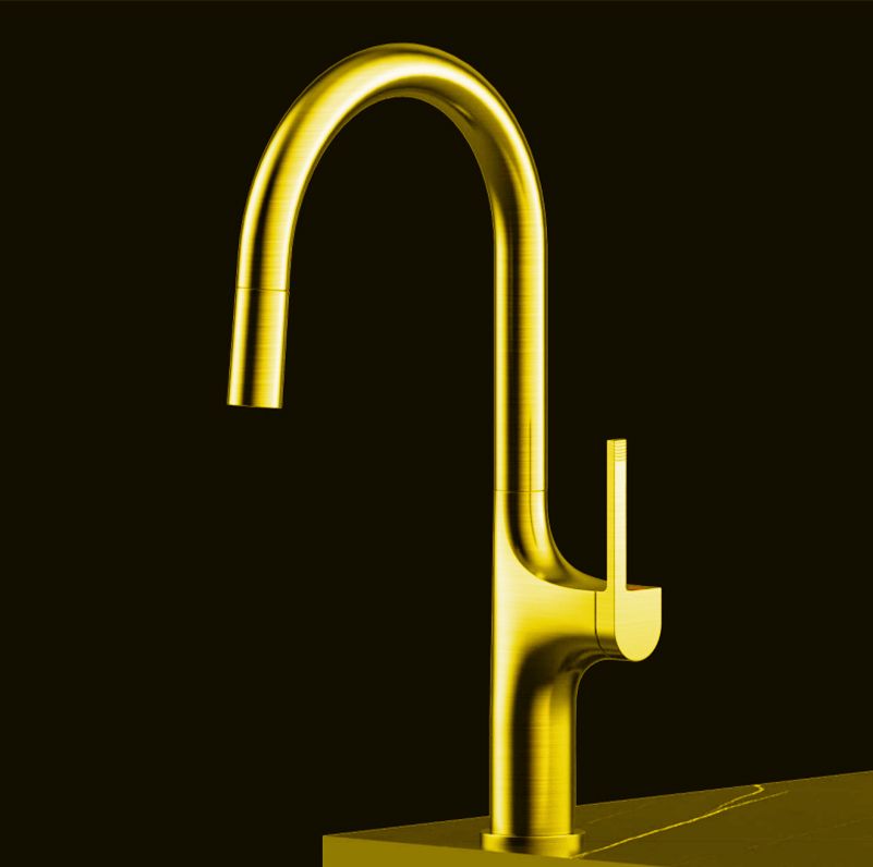 Küchenarmatur, Touch-Sensor und ausziehbare Brause, 3 Strahlarten, 360 Grad schwenkbarer Auslauf, gebürstetes Gold, Ricardo
