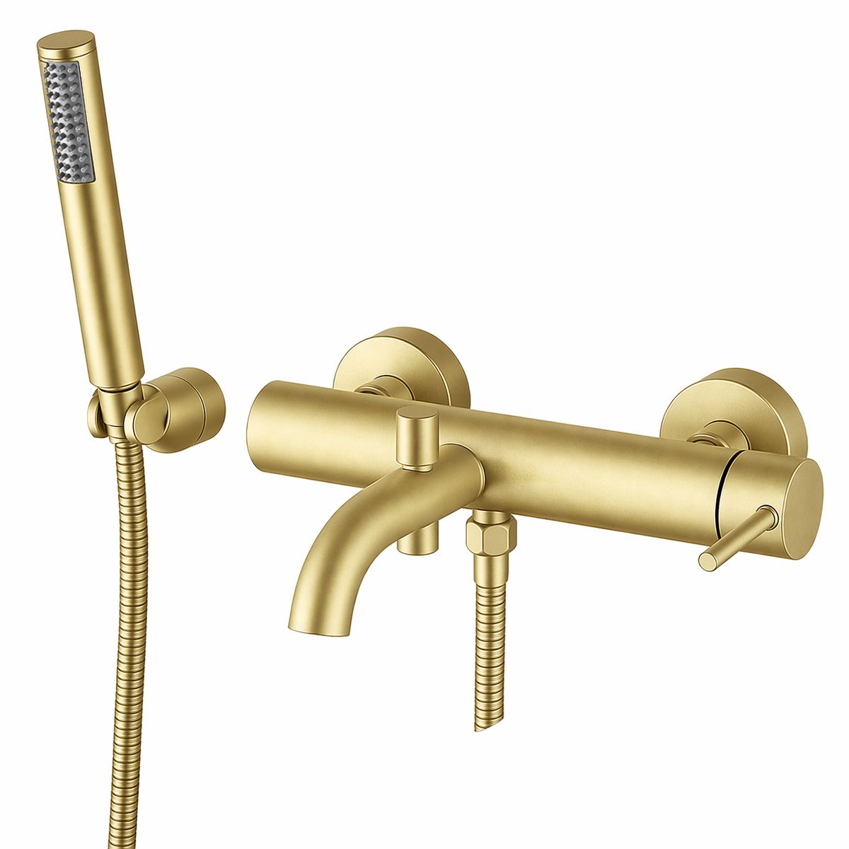 Badewannenarmatur, Wandmontage, Stahl, Handbrause, Mattgold, Fino