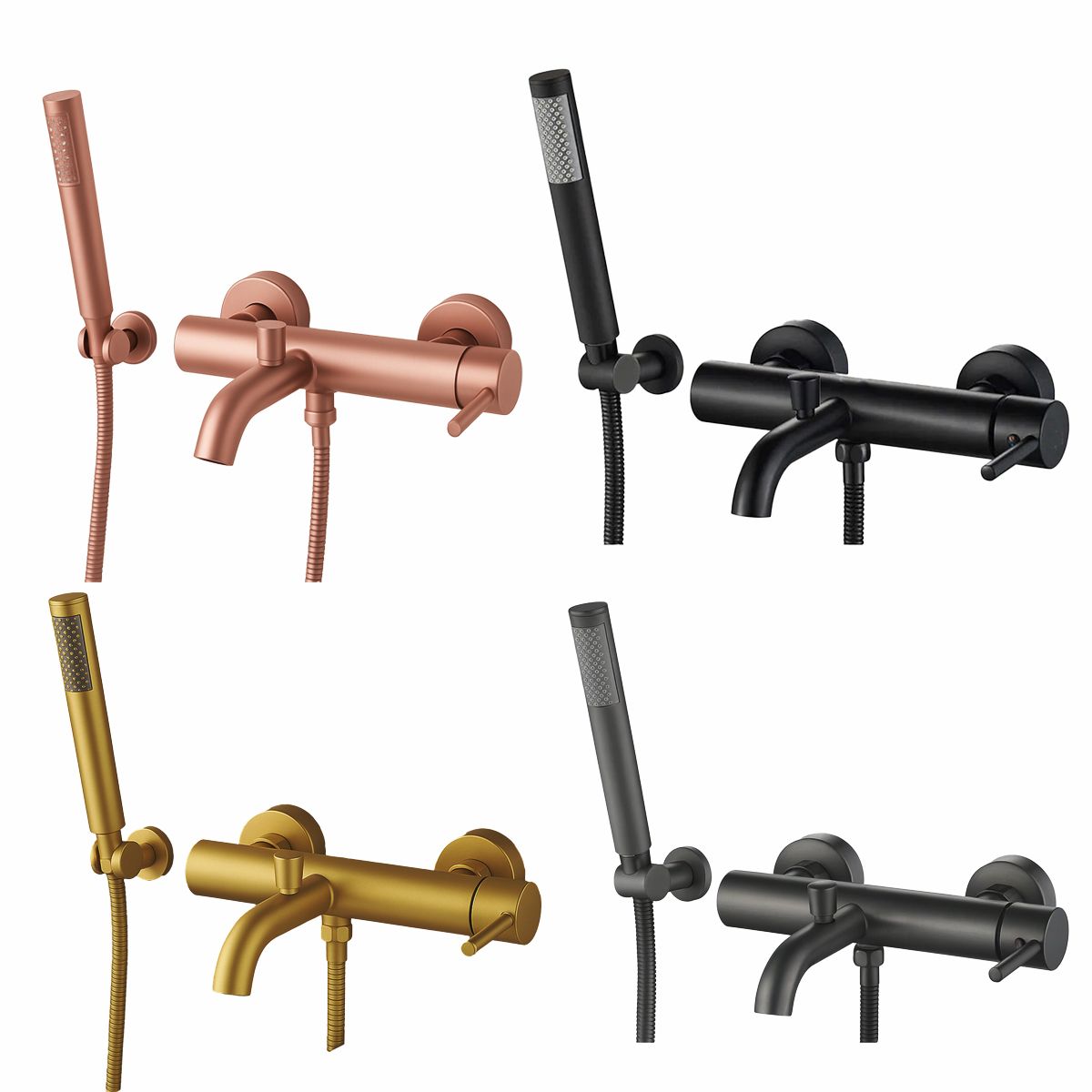Badewannenarmatur, Wandmontage, Stahl, Handbrause, Gun Grey, Fino