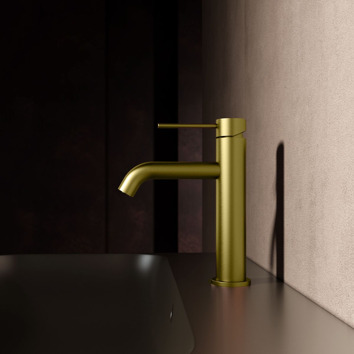 Waschbeckenarmatur, Mattgold, mit Perlator, Edelstahl, Waschbeckenmontage, Fino